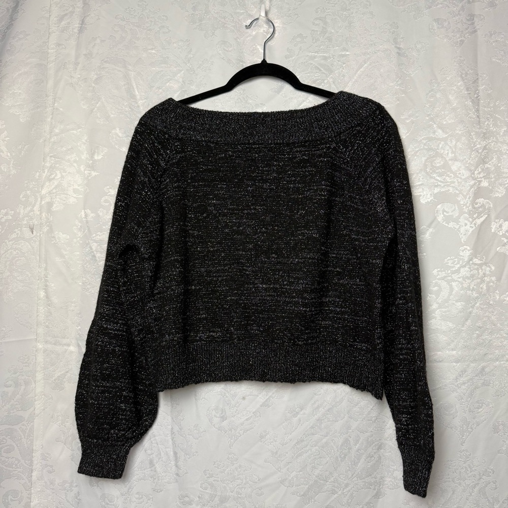 Divided Long Sleeve Black and Silver Glitter Sweater Size Medium‎